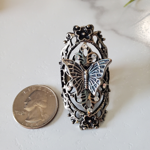 Large Butterfly Antique Silver Tone Adjustable Band Ring 💥3 for $24💥 - Picture 8 of 12